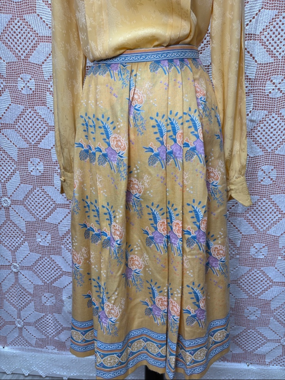 Vintage Sidha Skirt | Silk Cashmere Blend Floral Border Sz XS - Picture 7 of 7